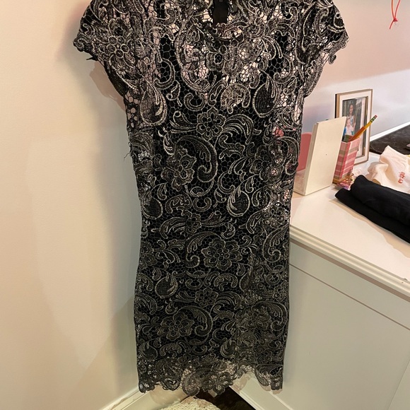 Black and silver lace high neck dress. Made by the Cusp by Neiman Marcus. - Picture 2 of 2